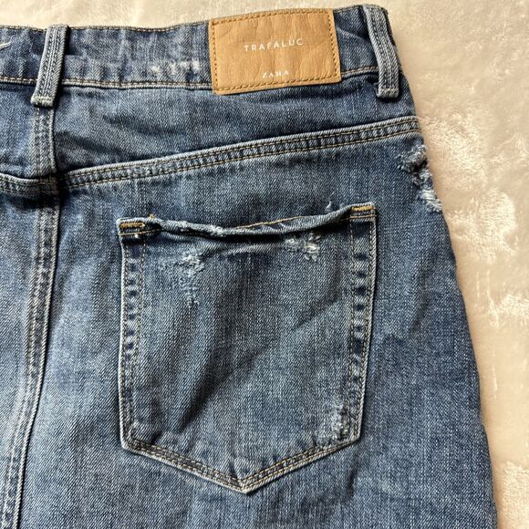 Zara Womens Blue Jean Denim Trafaluc Pockets Distressed Mini Skirt Size Small 26 - Picture 13 of 15